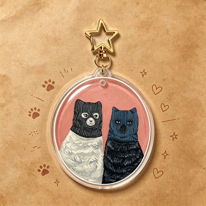 Vintage Fashion Collection - Porte-clés en acrylique Chat S'embrassant, Breloque