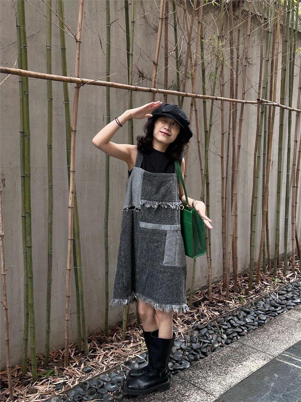 Denim Skirt Midi Vintage - Robe midi en jean à manches