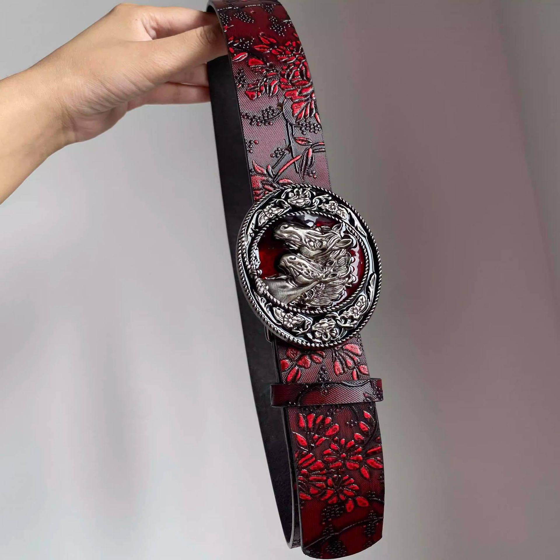Vintage Fashion Outfits Men - Ceinture vintage rouge à motif floral,