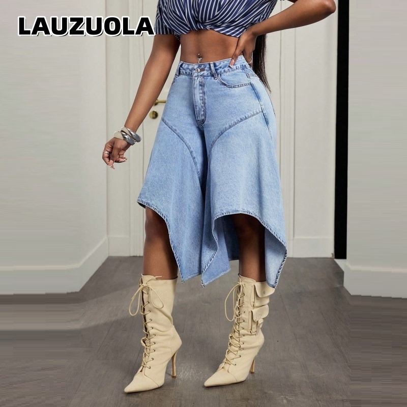 Denim Skirt Midi Vintage - Shorts en jean asymétriques à ourlet
