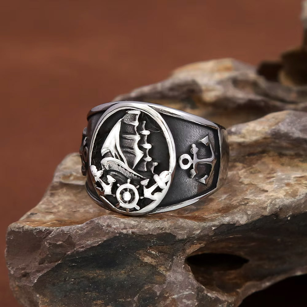 Vintage Fashion Outfits Men - Bague Chevalière Vintage Nautique Nordique en