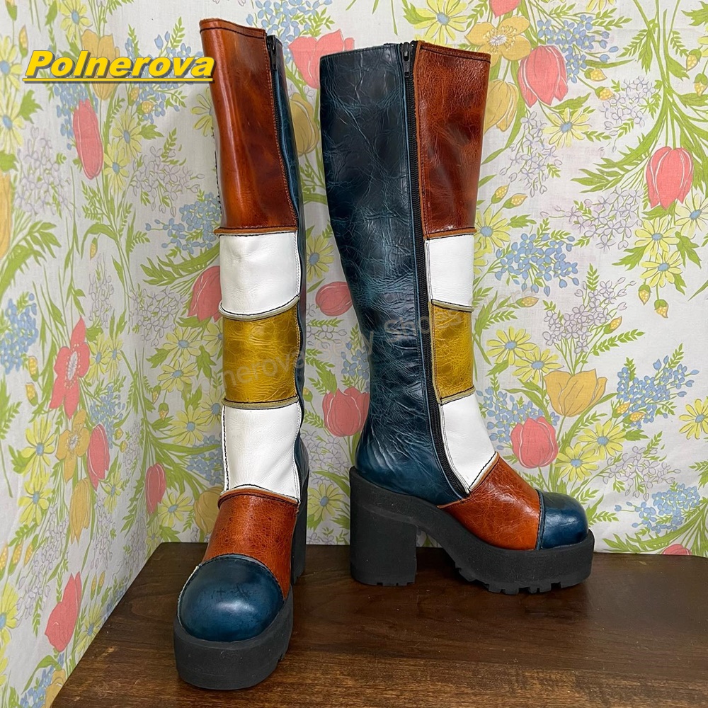 Bottes hautes en cuir patchwor - Vintage Fashion Style avis et prix