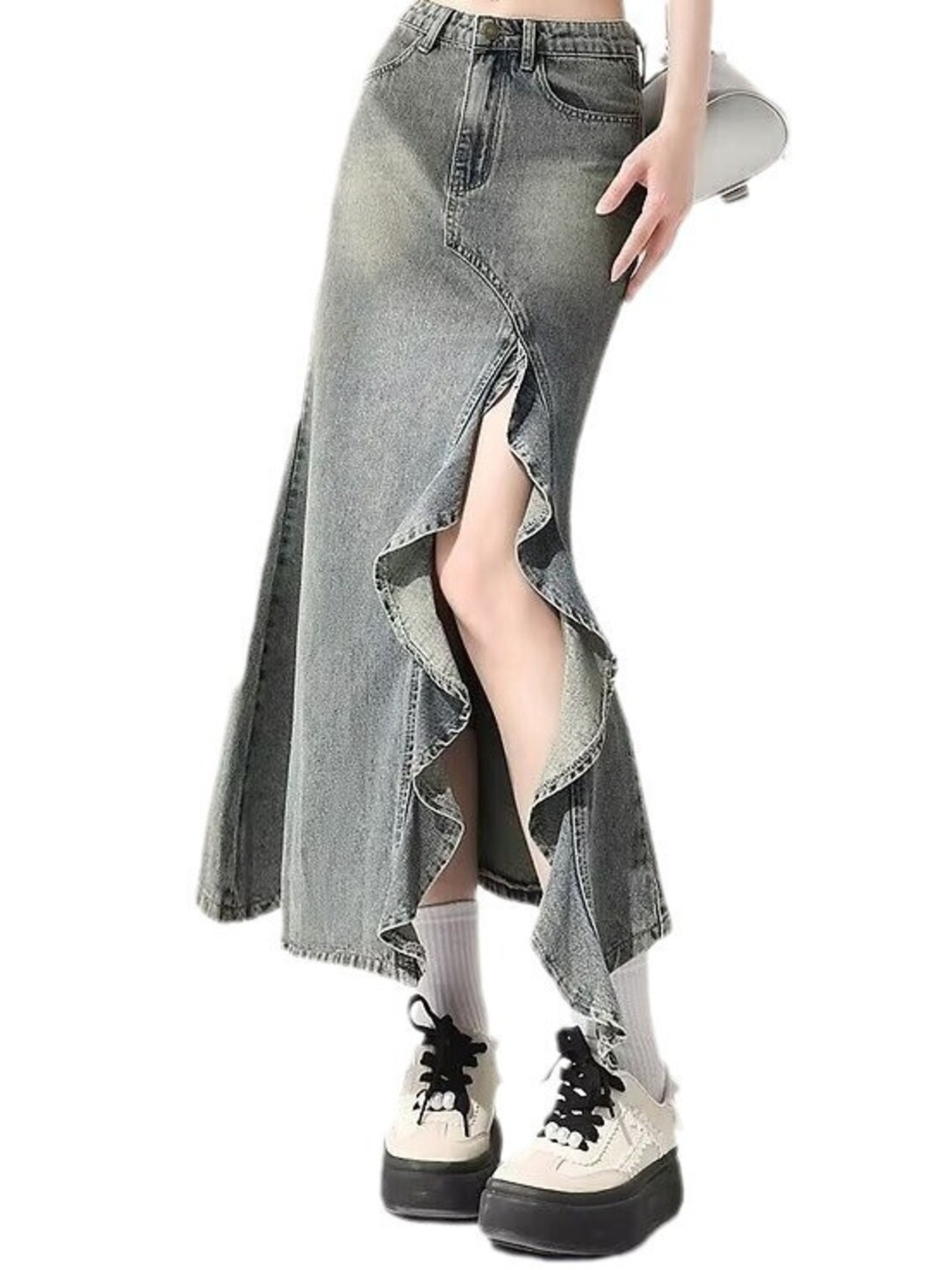 Jupe longue sirène en jean dél - Denim Skirt Midi Vintage avis et prix