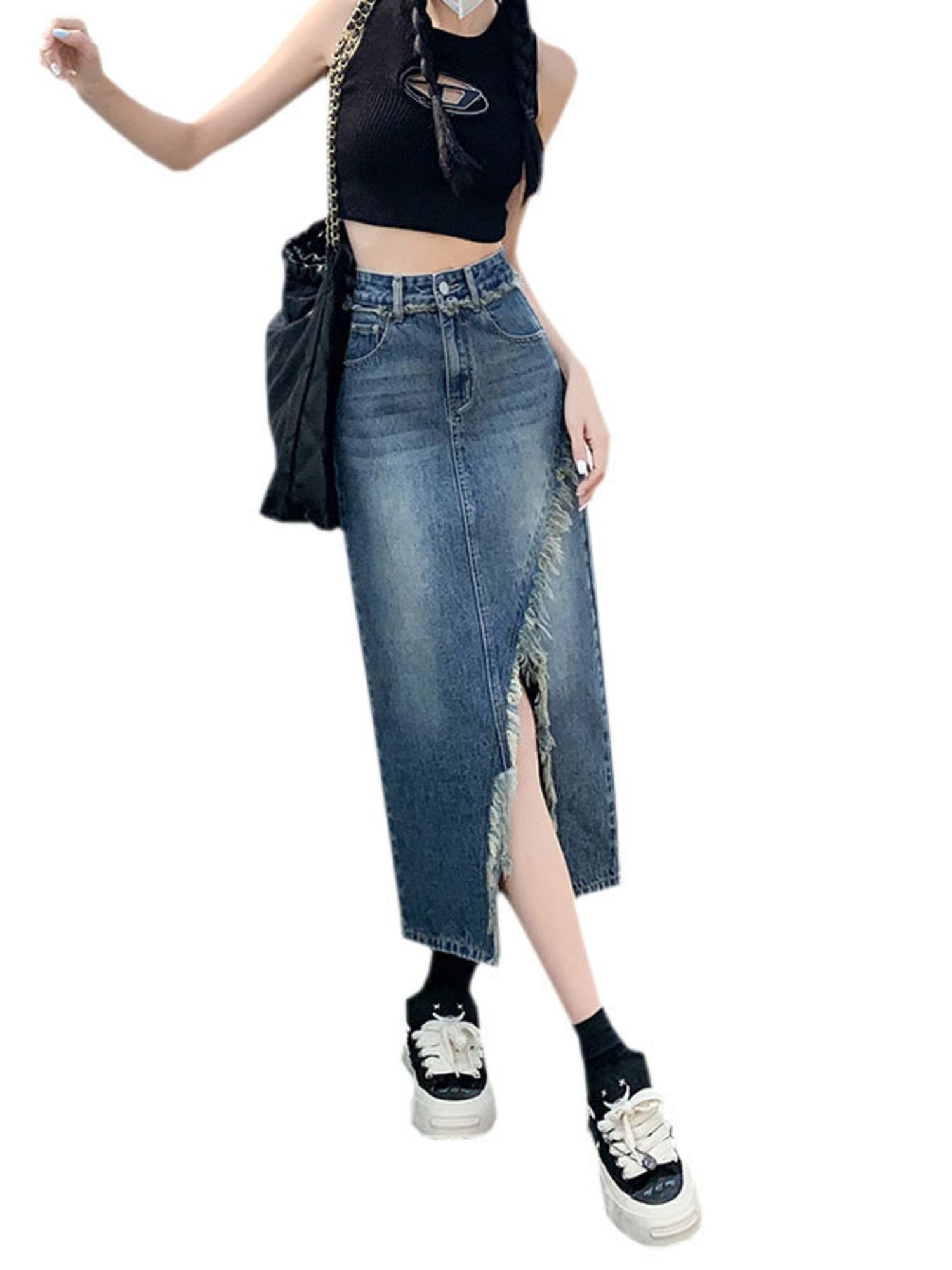 Jupe en jean taille haute pour - Denim Skirt Midi Vintage avis et prix