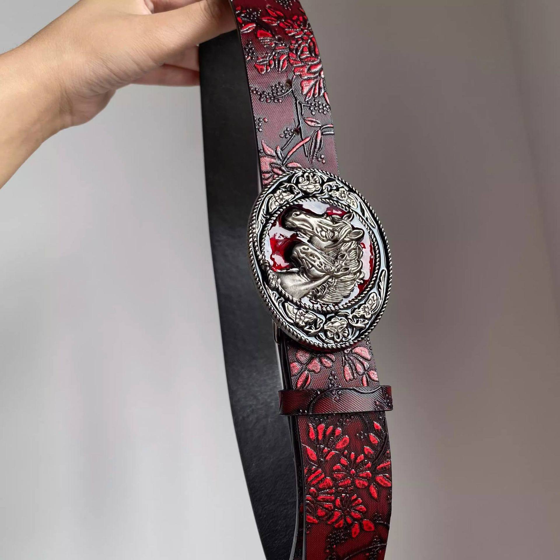 Ceinture vintage rouge à motif - Vintage Fashion Outfits Men avis et prix