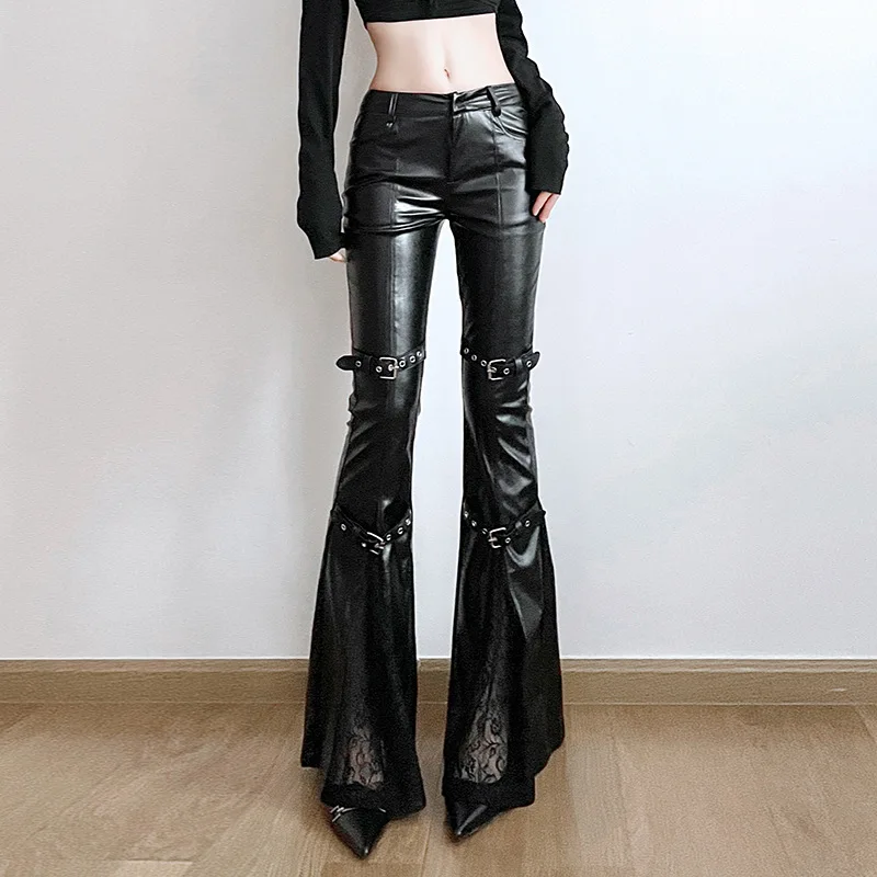 Pantalon évasé en cuir PU pour - Vintage Fashion Aesthetic avis et prix